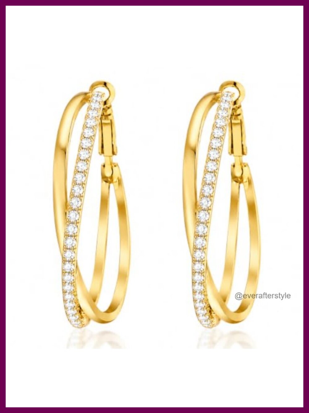 18k Gold Plated CZ Diamond Double Row Hoop Earrings Hypoallergenic Gift